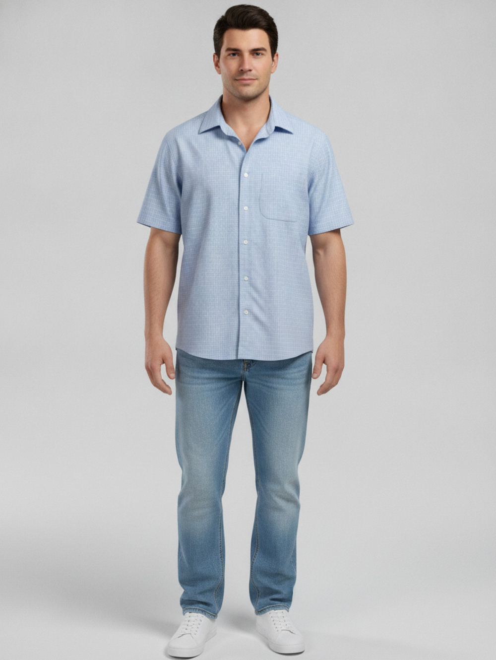 Island Republic Men's‎ Light Blue Plaid Short Sleeve Shirt Size Large